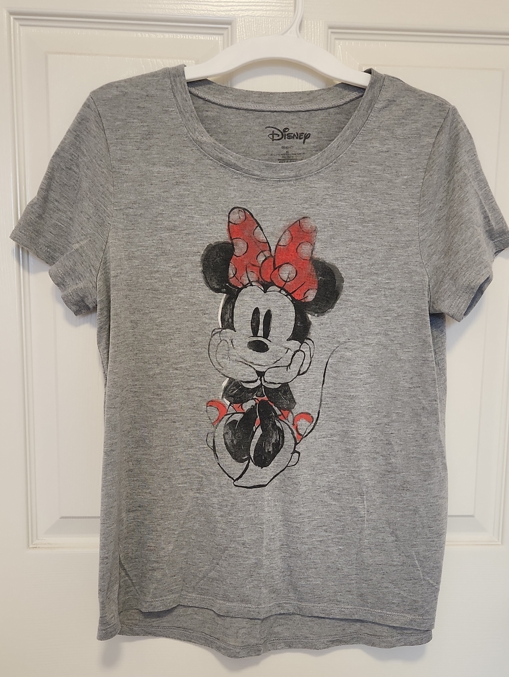 Disney Gray Minnie Mouse Tee with Red Polka Dot Bow